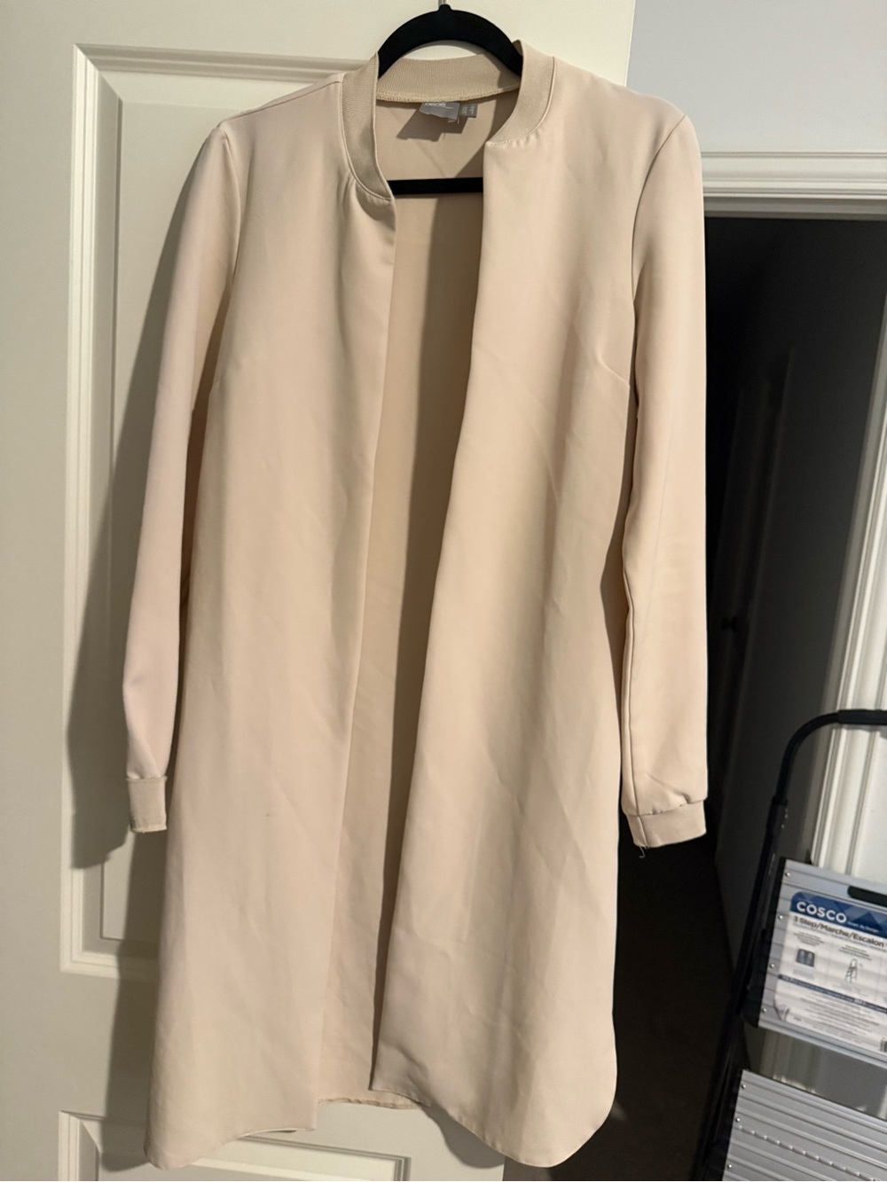 ASOS Long Open Front Bomber Jacket in Light Beige